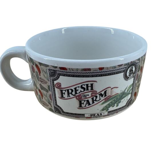 Soup Mugs with Handles 2 VTG Farm Fresh Stackable Houston Harvest Stackable - Picture 4 of 14